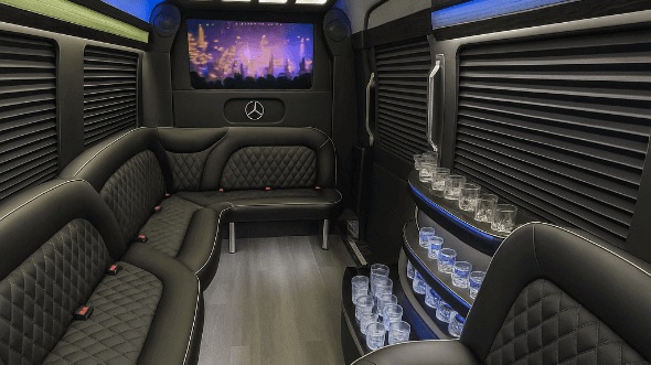 Interior of Waco Party Bus Company's 14 Passenger Sprinter Limousine in Killeen
