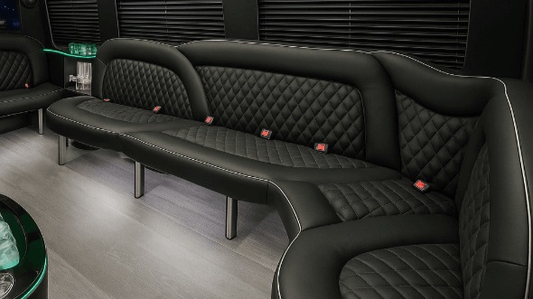 Interior of Waco Party Bus Company's 15 Passenger Party Bus in Round Rock
