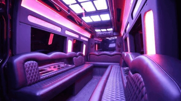 Interior of Waco Party Bus Company's 18 Passenger Party Bus in Round Rock