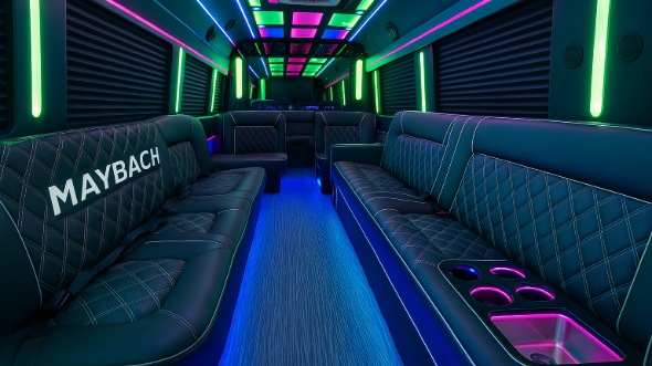 Interior of Waco Party Bus Company's 20 Passenger Party Bus in DeSoto