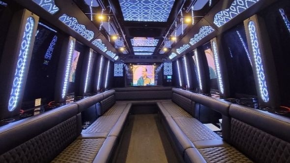 Interior of Waco Party Bus Company's 20 Passenger Party Bus in Temple