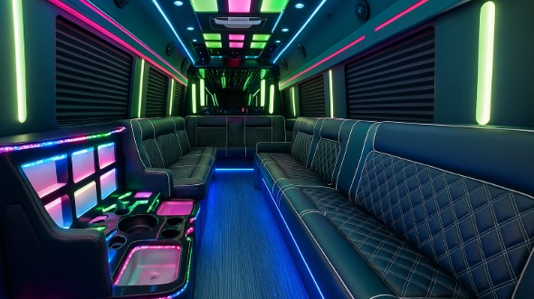 Interior of Waco Party Bus Company's 28 Passenger Party Bus in Mansfield