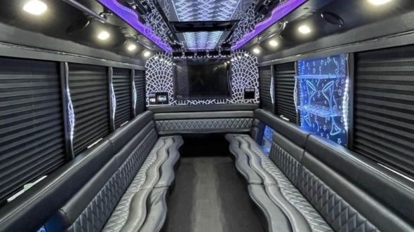 Interior of Waco Party Bus Company's 30 Passenger Party Bus in Fort Worth