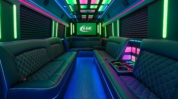 Interior of Waco Party Bus Company's 40 Passenger Party Bus in Waco