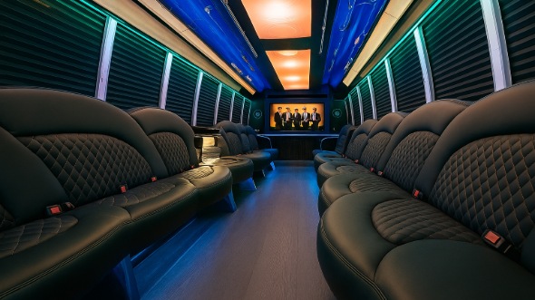Interior of Waco Party Bus Company's 50 Passenger Party Bus in Temple
